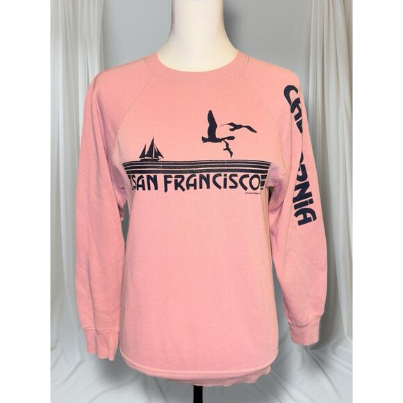 Vintage 1978 San Francisco California Raglan Graphic Sweatshirt Pink USA Small - Picture 1 of 8